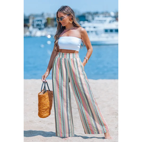 Pantalon à rayures multicolores jambe large
