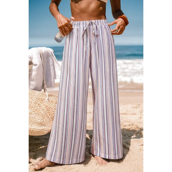 Pantalon à rayures taille élastique à jambe large