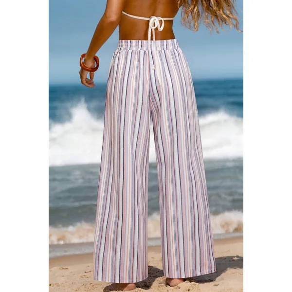 Pantalon à rayures taille élastique à jambe large