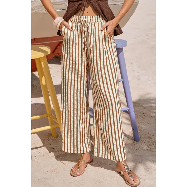 Pantalon à rayures taille élastique à poches