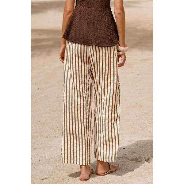 Pantalon à rayures taille élastique à poches