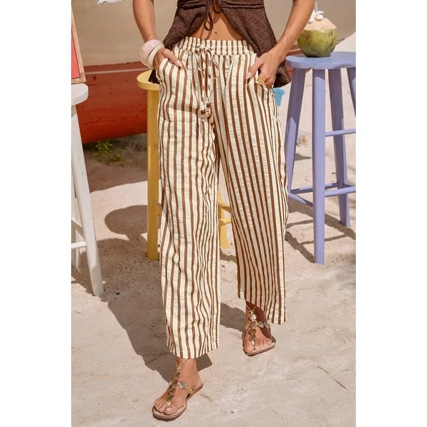 Pantalon à rayures taille élastique à poches
