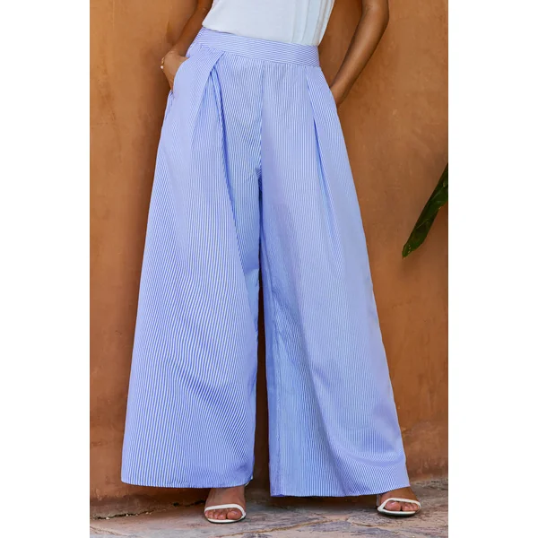 Pantalon à rayures tissé taille élastique