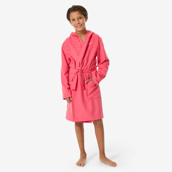 Peignoir de bain compact enfant à capuche en microfibre rose grenade