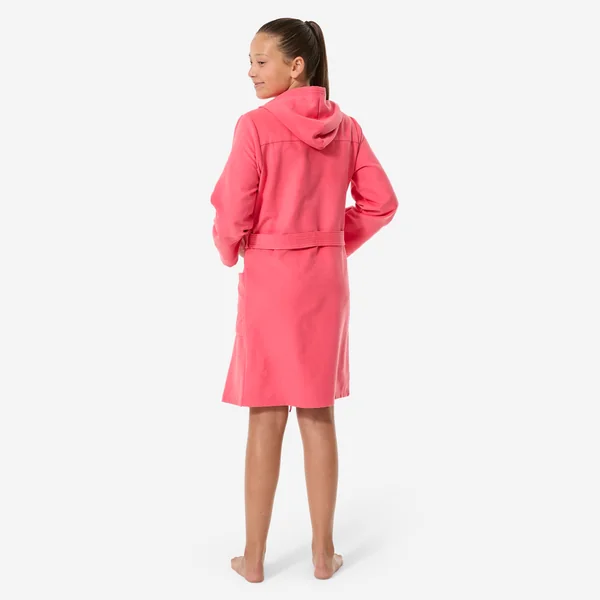 Peignoir de bain compact enfant à capuche en microfibre rose grenade