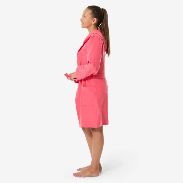 Peignoir de bain compact enfant à capuche en microfibre rose grenade