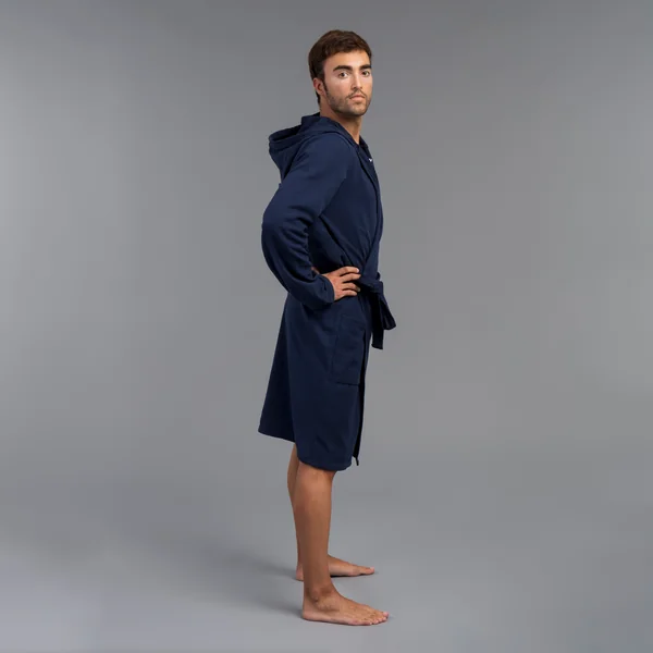 Peignoir de bain compact homme à capuche en coton bleu marine