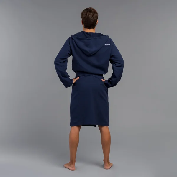 Peignoir de bain compact homme à capuche en coton bleu marine