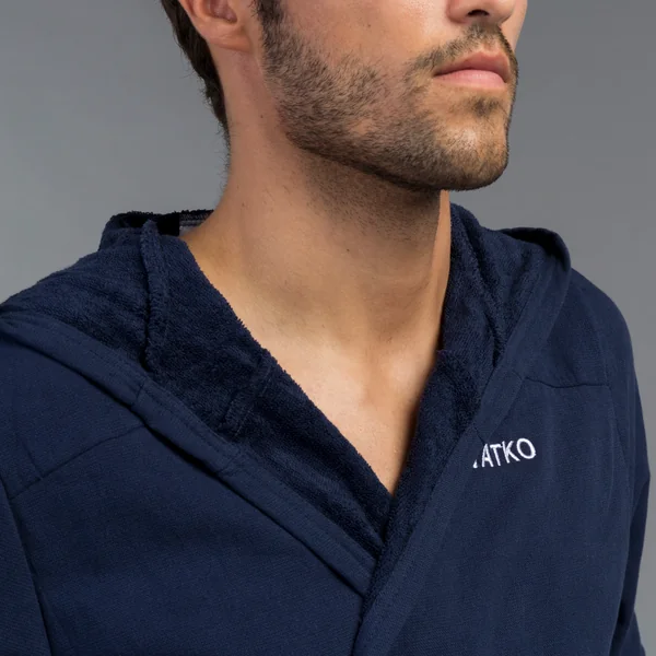 Peignoir de bain compact homme à capuche en coton bleu marine