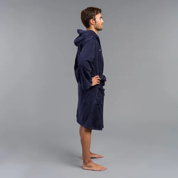 Peignoir de bain homme à capuche en coton épais bleu paon