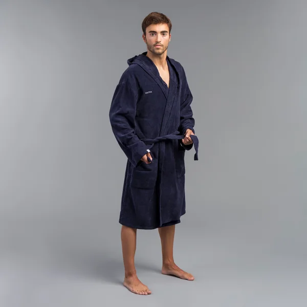Peignoir de bain homme à capuche en coton épais bleu paon