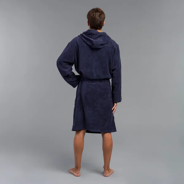 Peignoir de bain homme à capuche en coton épais bleu paon