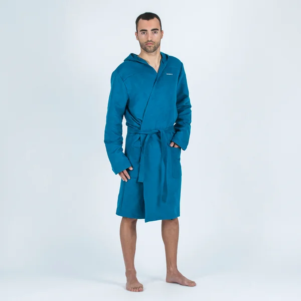 Peignoir de bain à capuche microfibre compact homme bleu foncé