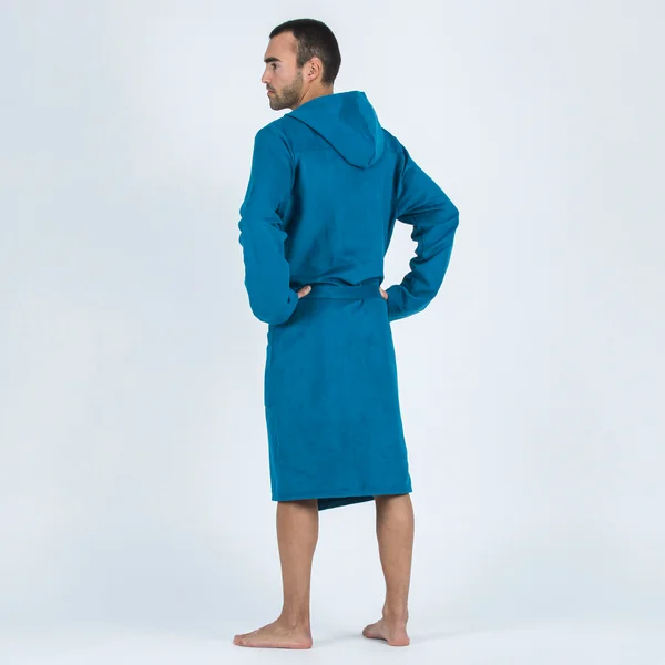 Peignoir de bain à capuche microfibre compact homme bleu foncé