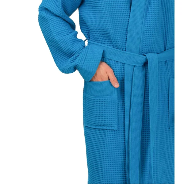 Peignoir long bleu en nid d'abeille 120cm Caribic