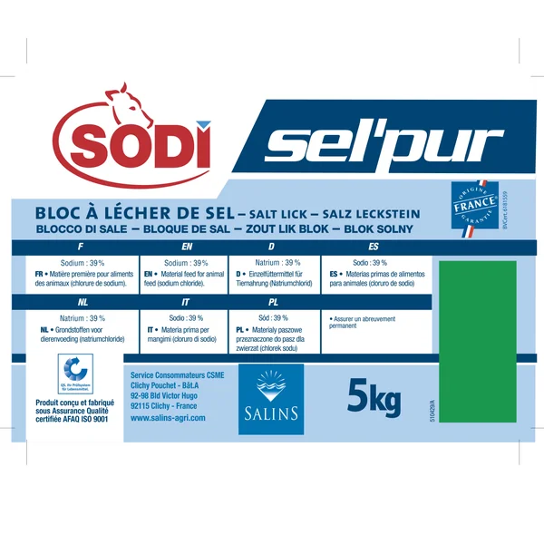 Pierre à sel équitation Cheval et Poney - SODI SEL'PUR 5KG