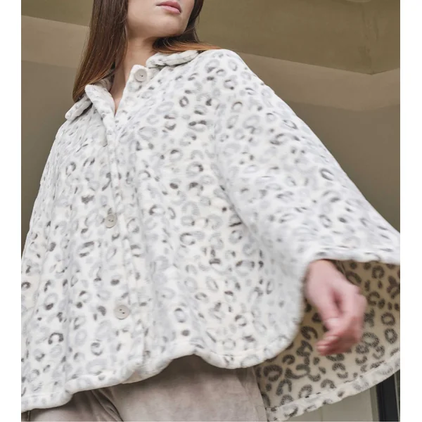 Poncho pilou imprimé léopard gris