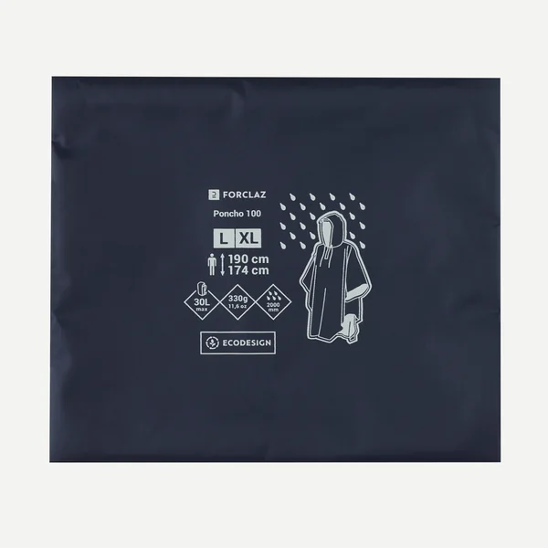 Poncho pluie de randonnée - forclaz mt 100 bleu 30l