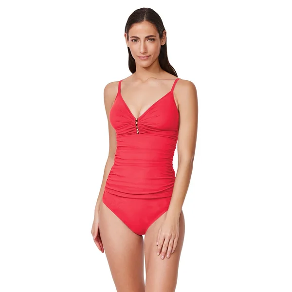 Profile by Gottex - Haut de tankini col V avec perles dorées D Corail 16 Tutti Frutti