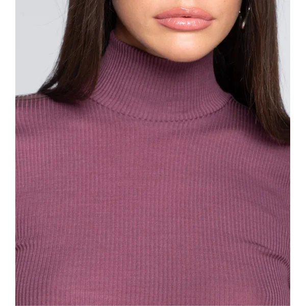 Pull col roulé Laine et Soie femme mauve Agata
