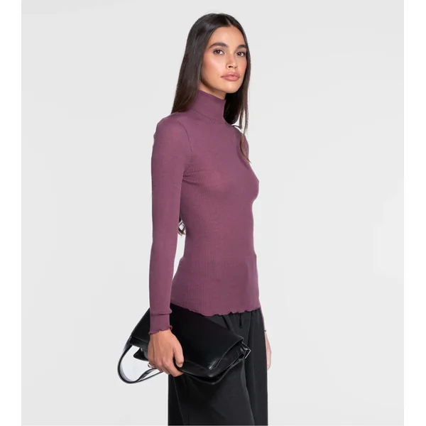 Pull col roulé Laine et Soie femme mauve Agata
