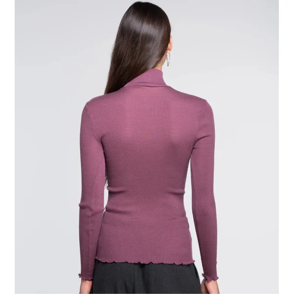Pull col roulé Laine et Soie femme mauve Agata