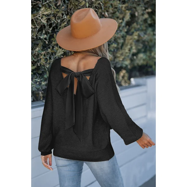 Pull en tricot noué dans le dos à manches longues noir