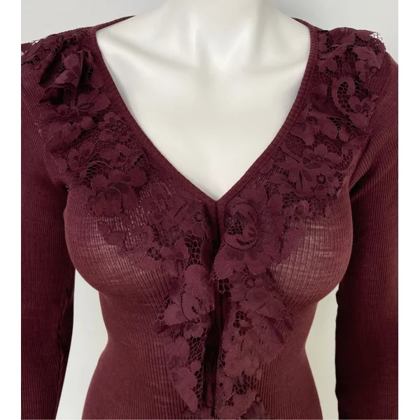 Pull fantaisie manches longues volants dentelle Cacao