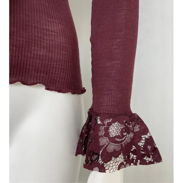 Pull fantaisie manches longues volants dentelle Cacao