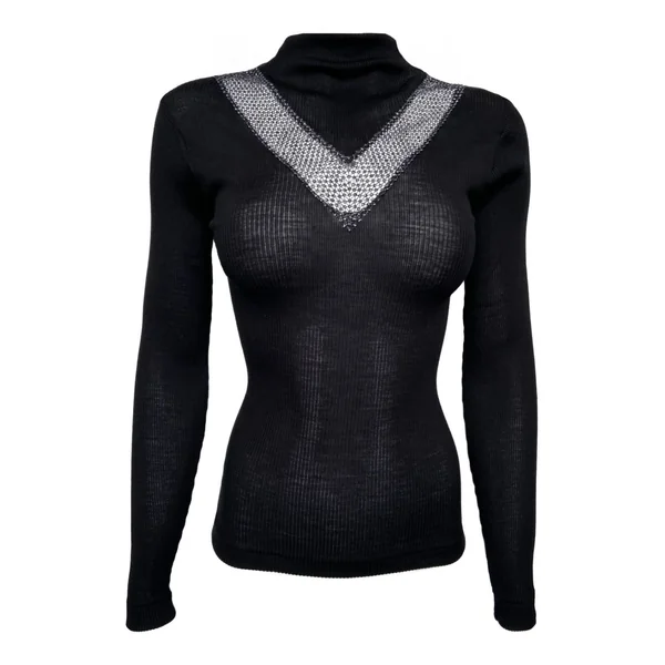 Pull laine & soie avec bande strass Noir