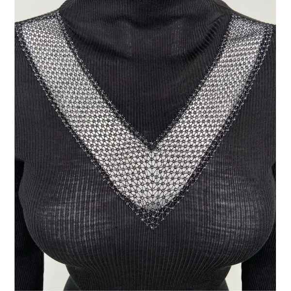 Pull laine & soie avec bande strass Noir