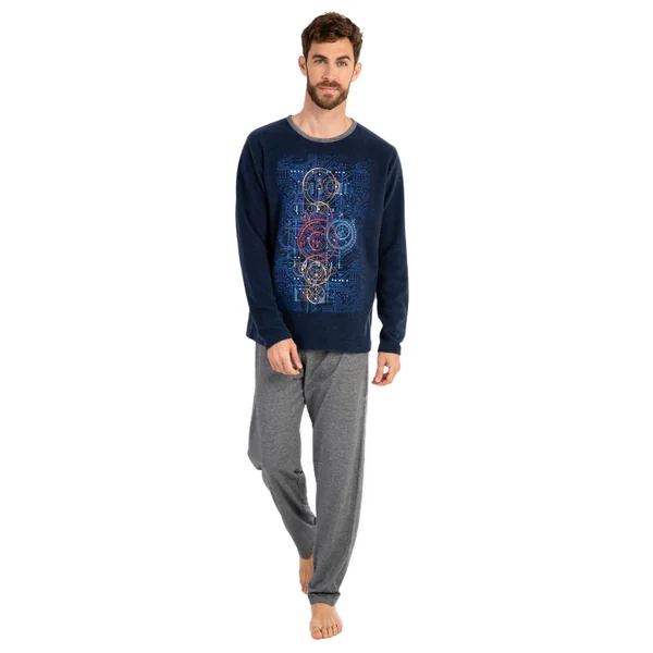 Pyjama chaud pour homme Bleu Chiné