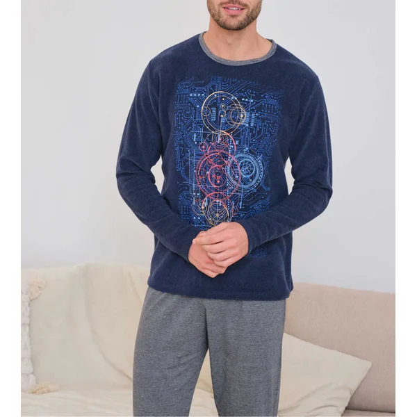 Pyjama chaud pour homme Bleu Chiné