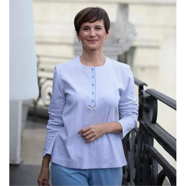 Pyjama classique à manches longues femme bleu