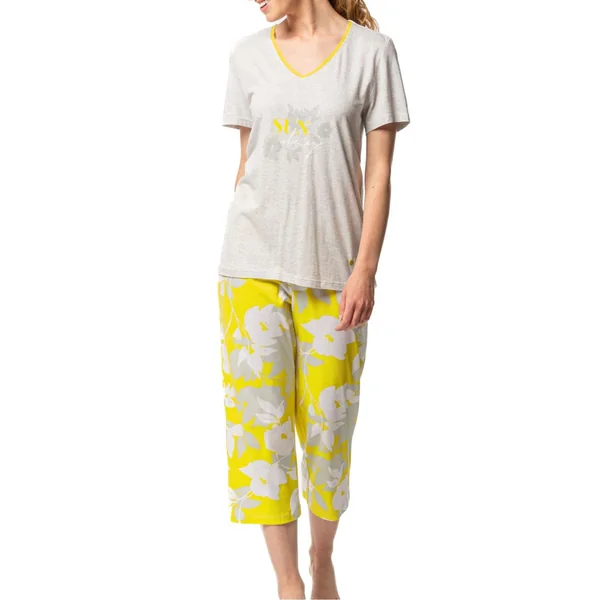 Pyjama corsaire manches courtes Jaune/Blanc