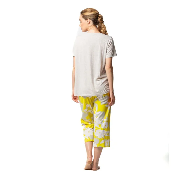 Pyjama corsaire manches courtes Jaune/Blanc