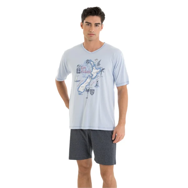 Pyjama court homme Bleu Clair/Gris