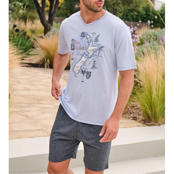 Pyjama court homme Bleu Clair/Gris