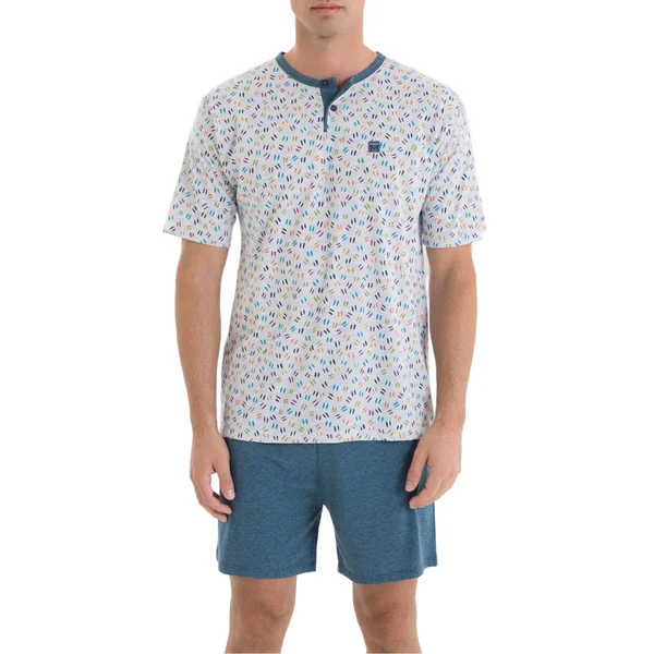 Pyjama court homme Gris Chiné/Bleu