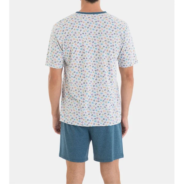 Pyjama court homme Gris Chiné/Bleu