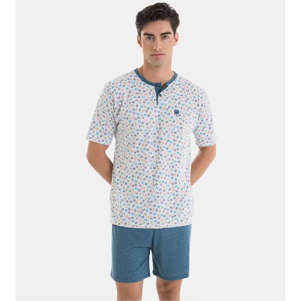 Pyjama court homme Gris Chiné/Bleu
