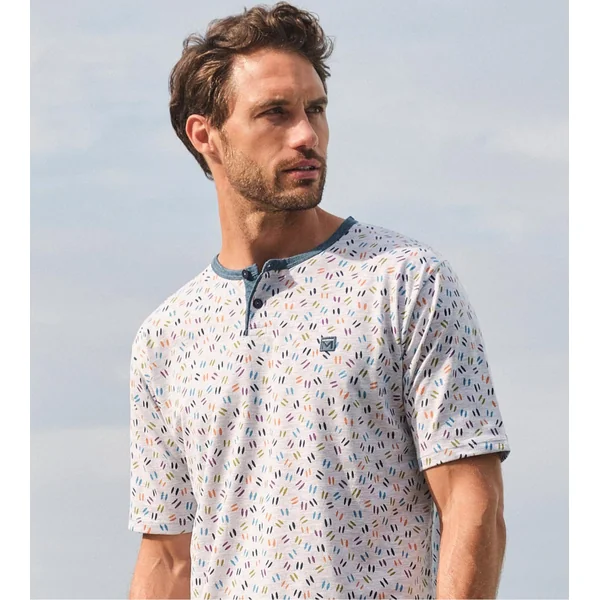 Pyjama court homme Gris Chiné/Bleu