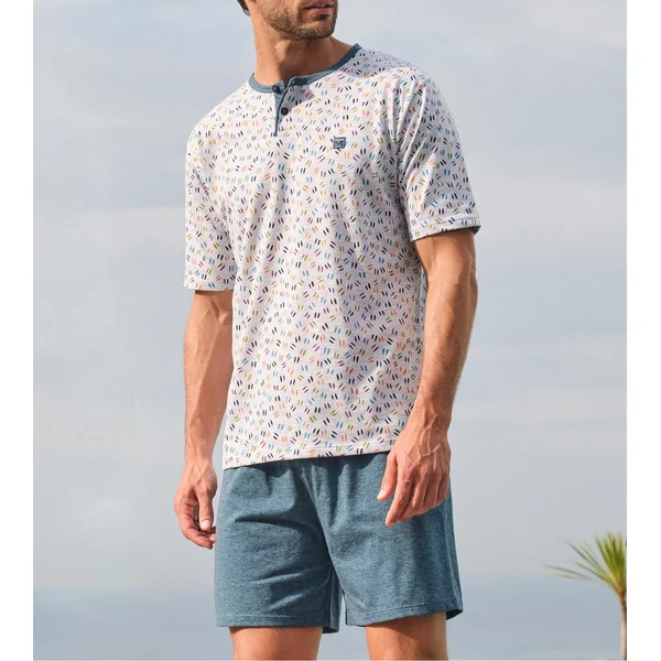 Pyjama court homme Gris Chiné/Bleu