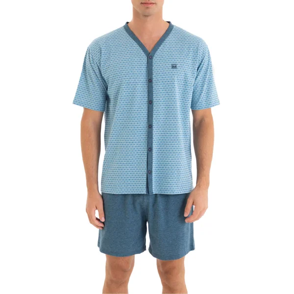 Pyjama court pour homme boutonné Bleu