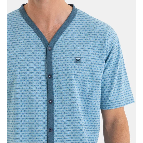 Pyjama court pour homme boutonné Bleu