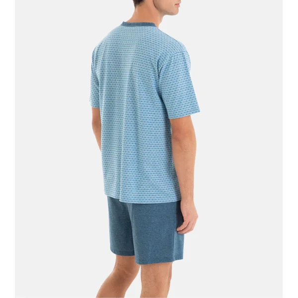 Pyjama court pour homme boutonné Bleu
