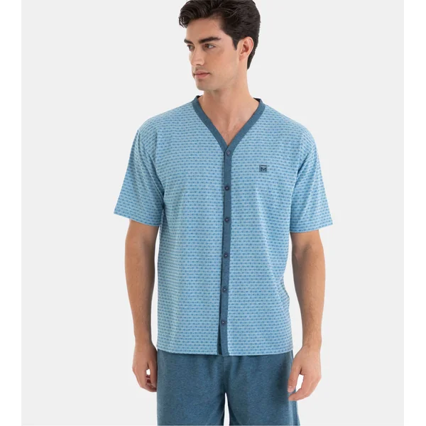 Pyjama court pour homme boutonné Bleu