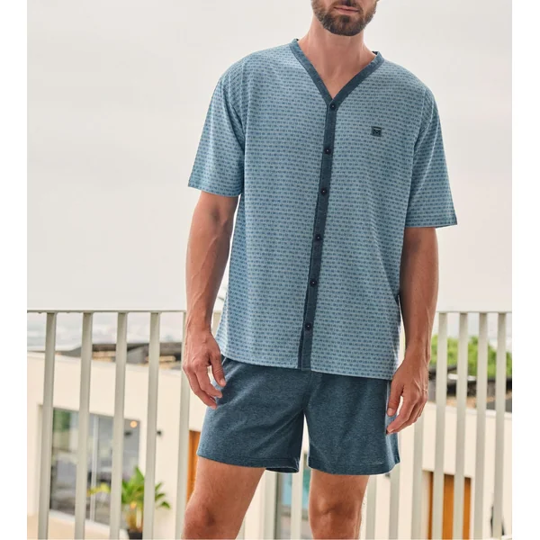 Pyjama court pour homme boutonné Bleu