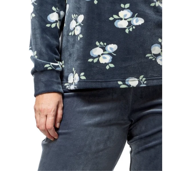 Pyjama doux en velours bleu imprimé fleurs