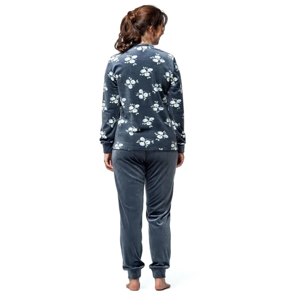 Pyjama doux en velours bleu imprimé fleurs